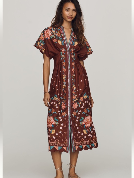 FARM Rio Dresses & Skirts - FARM Rio Cotton Burgundy Floral Midi Dress